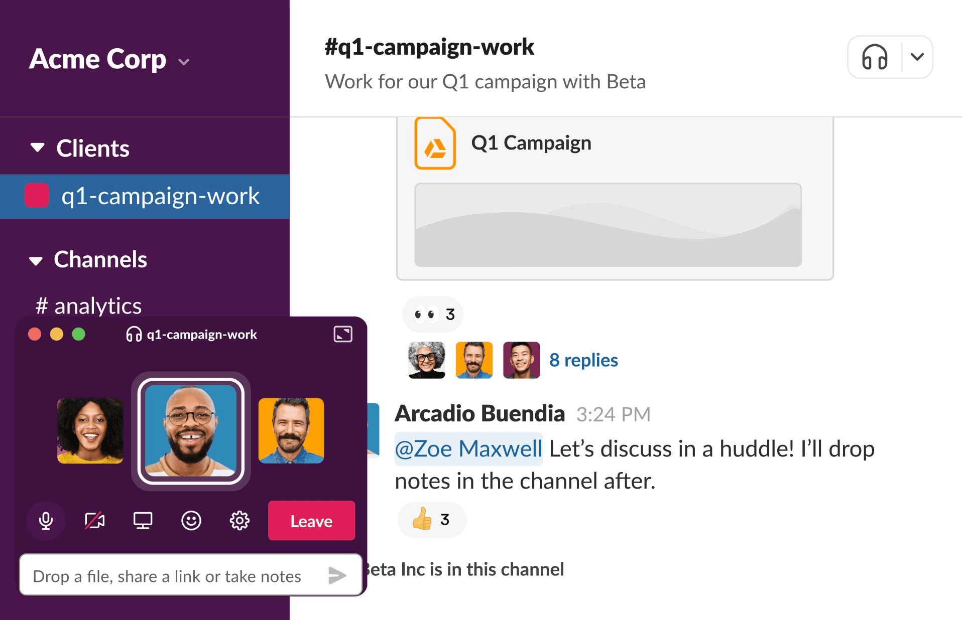 The shared Slack channel